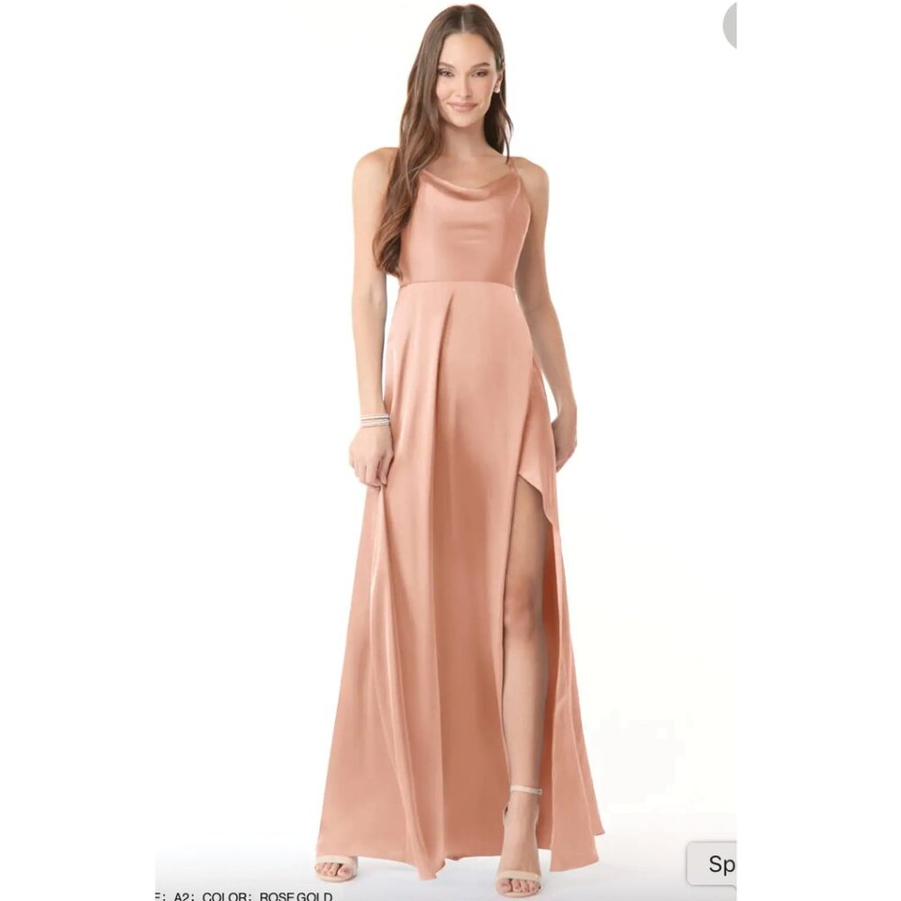 Azazie Naomie Rose Gold Stretch Satin Bridesmaid Dress